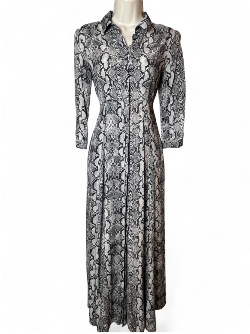 Zara Snake-Print Long Sleeve Maxi Dress Glam Cottagecore Boho Small Button Down